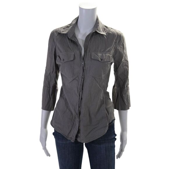 Standard James Perse Tops - Standard James Perse Womens Button Down Long Sleeves Shirt Gray Cotton Size 2